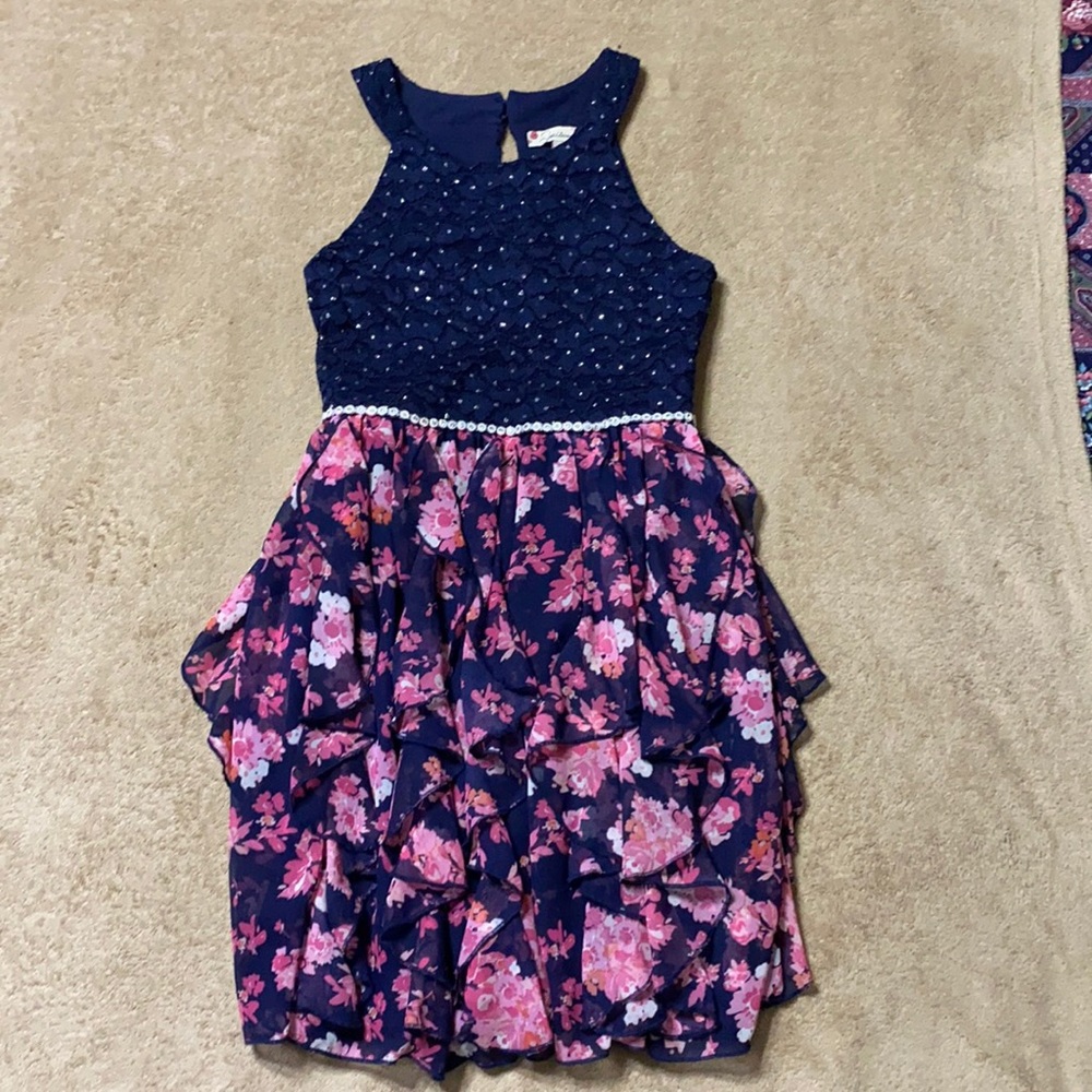 *Speechless lace floral tiered ruffle dress